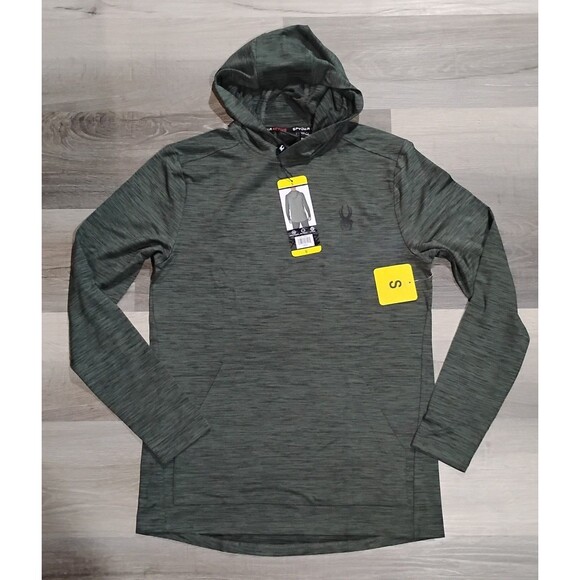NEW Spyder Hoodie Shirt Mens Size Small Green ProWeb Stretch Performance Active - Picture 1 of 4